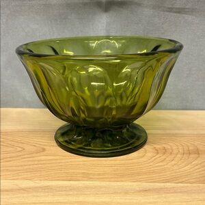 Vintage Indiana Glass Avocado Green Pedestal Glass Candy Dish